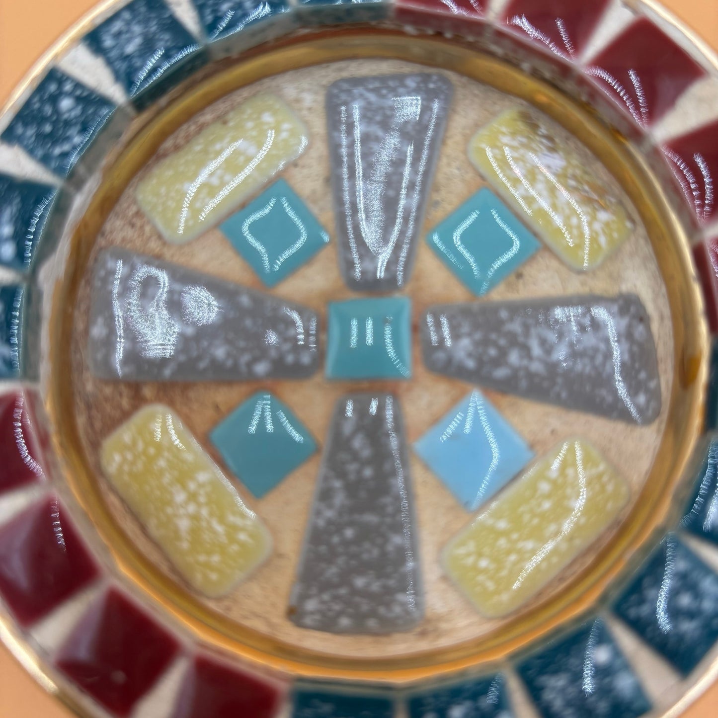Vintage Mid-Century Mosaic Enamel Cup Holder Dish
