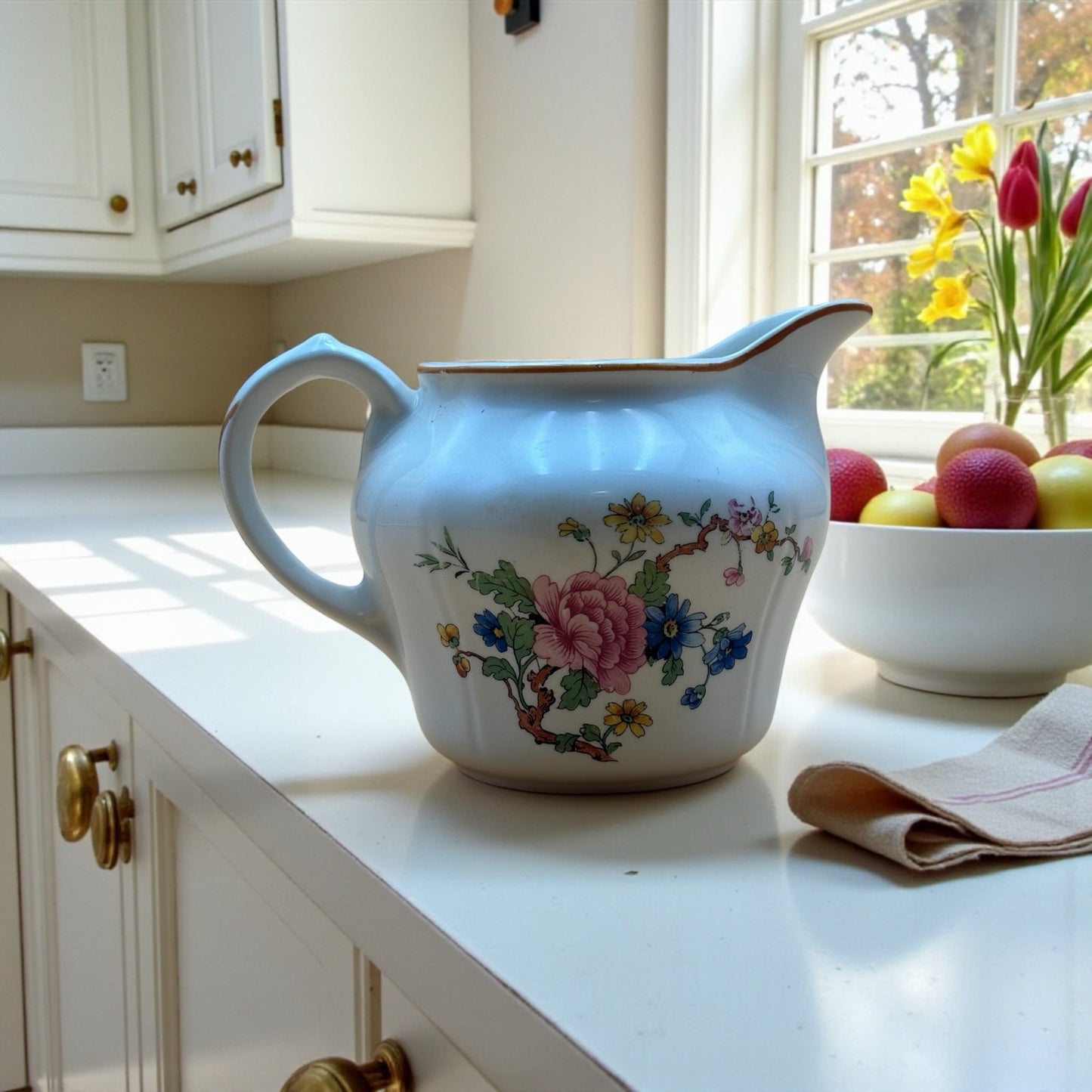 Vintage Ivory China Floral Creamer with Gold Trim K.T.&K.