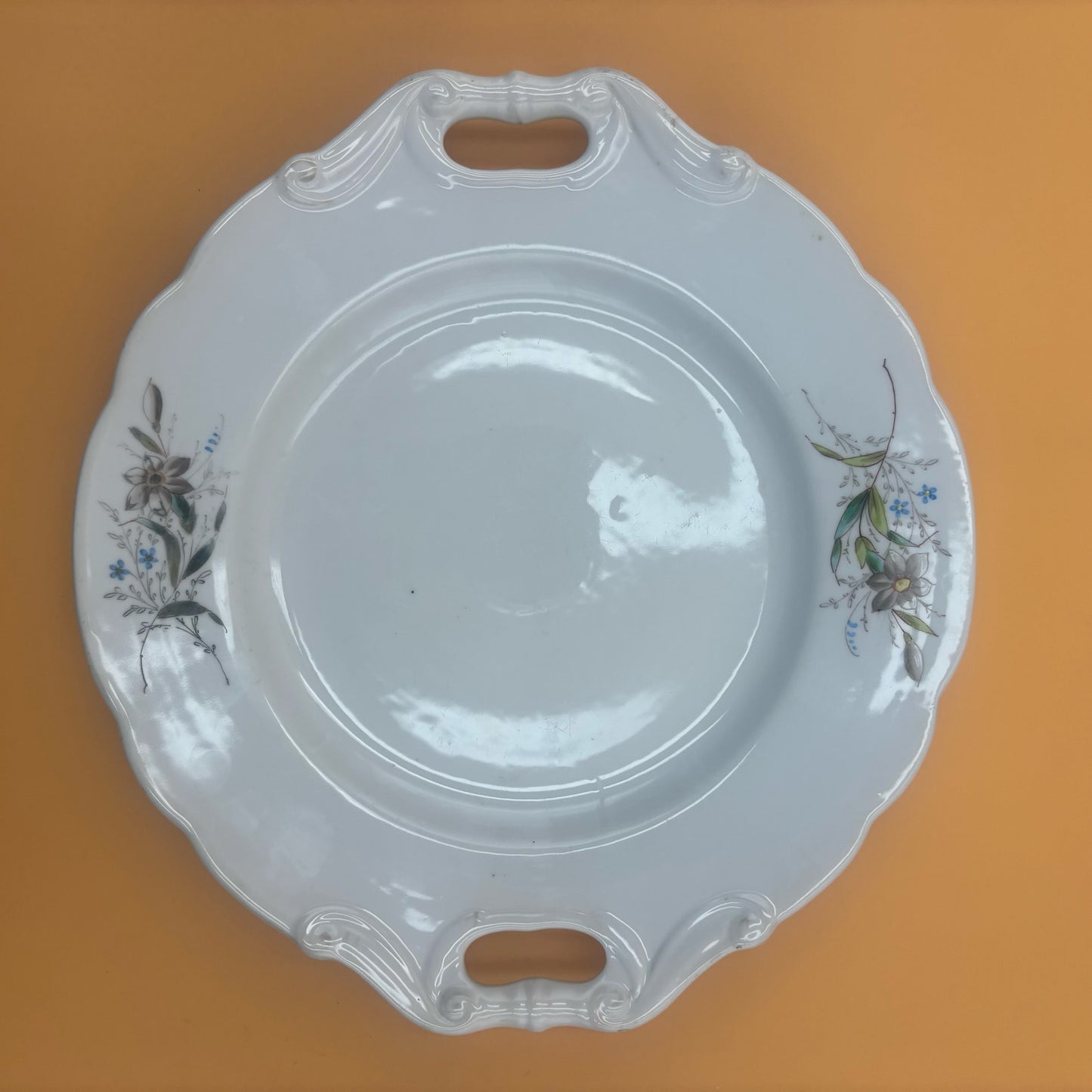 Vintage Porcelain Serving Plate with Handles – Floral Design