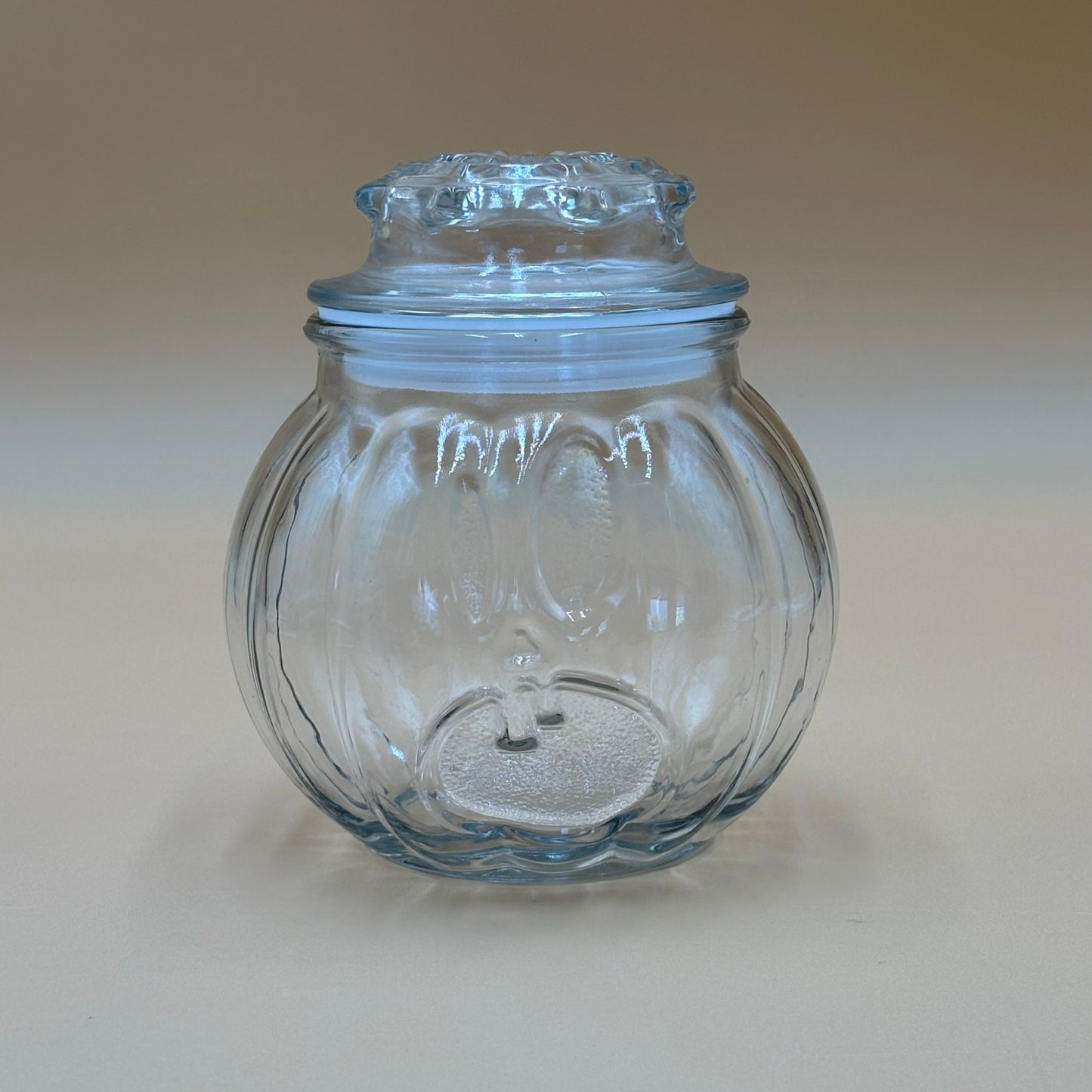 Clear Ribbed Glass Pumpkin Jar with Lid