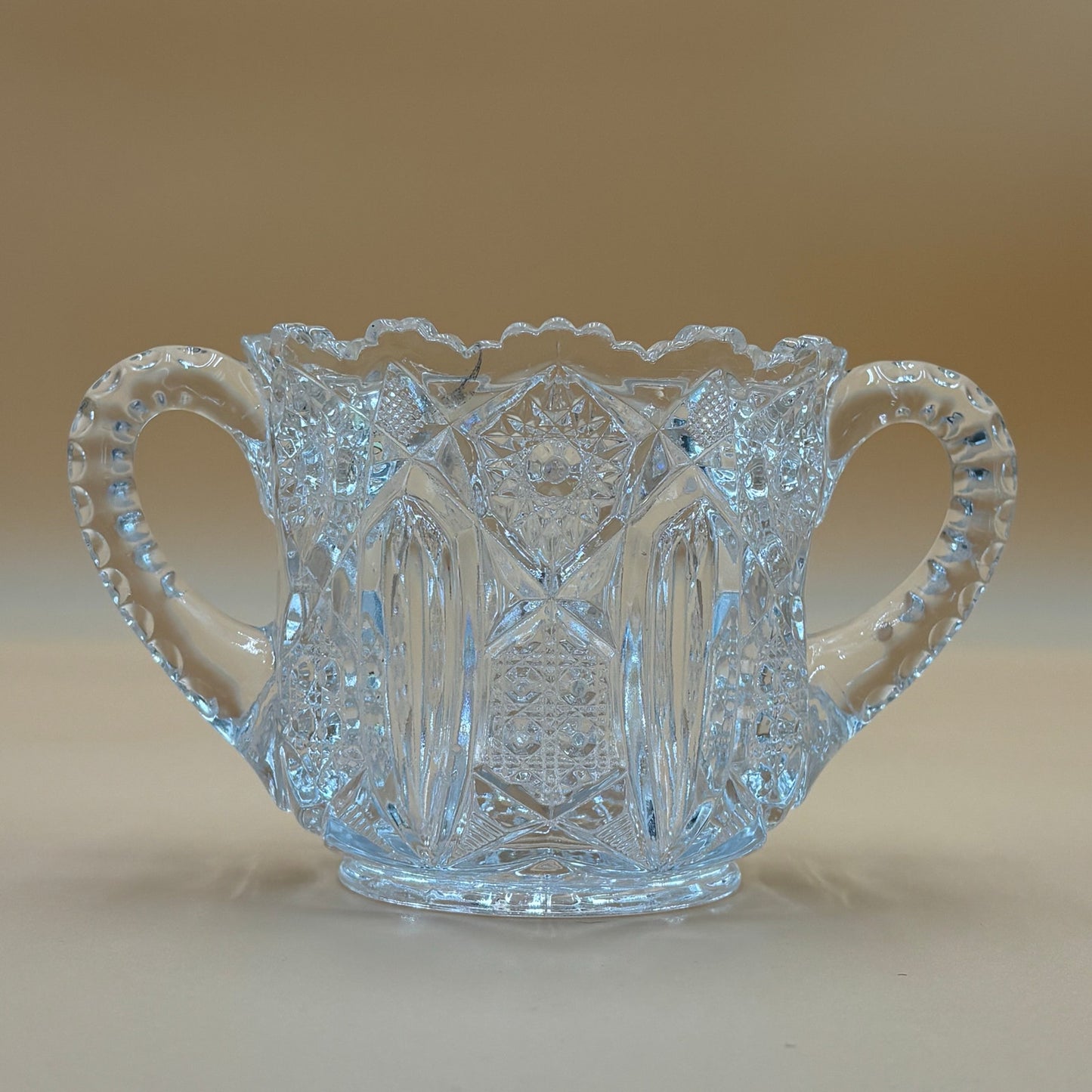 Vintage Cut Crystal Sugar Bowl with Handles "Candy Dish" - Star Pattern