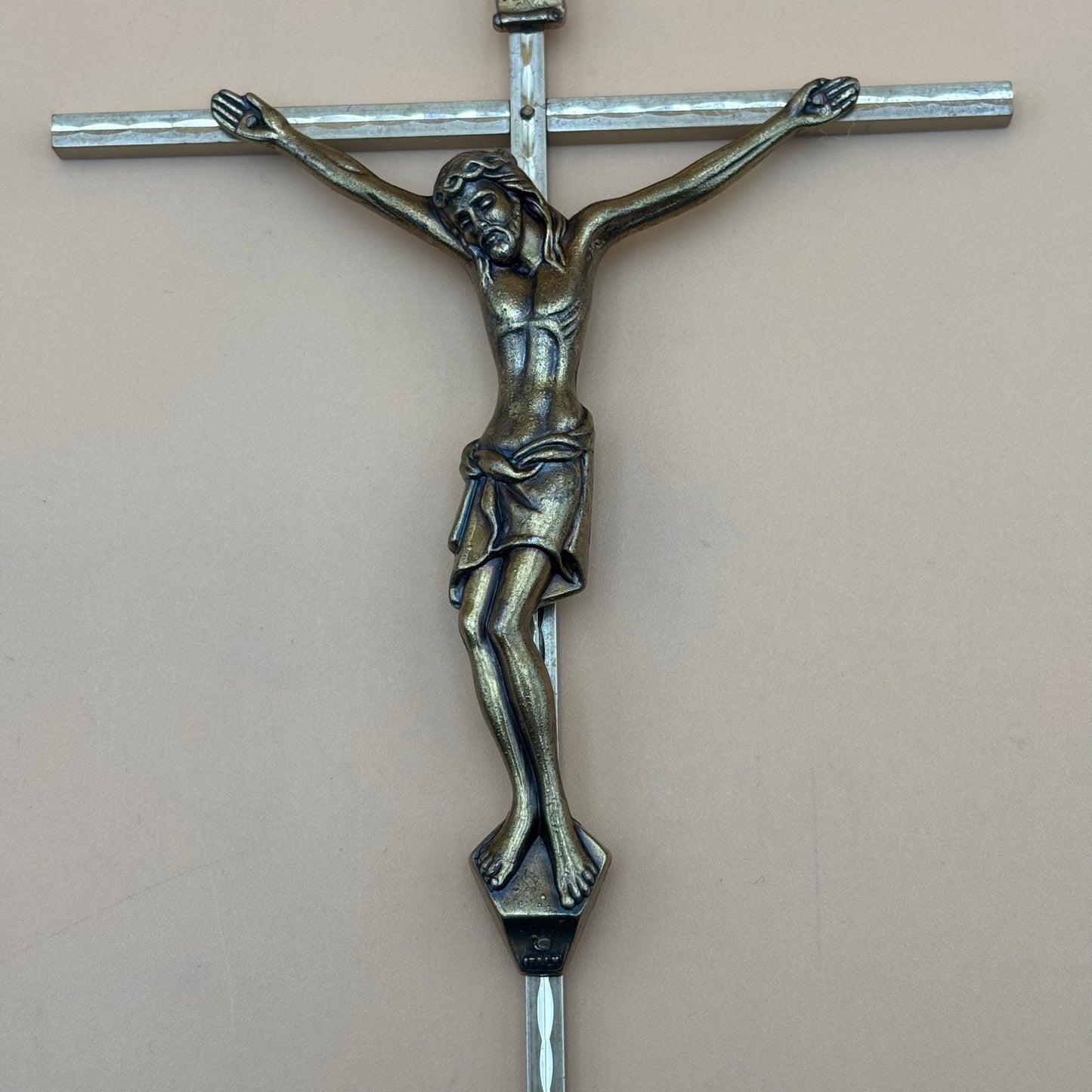 Vintage Italian Etched Gold-Tone INRI Crucifix Wall Cross