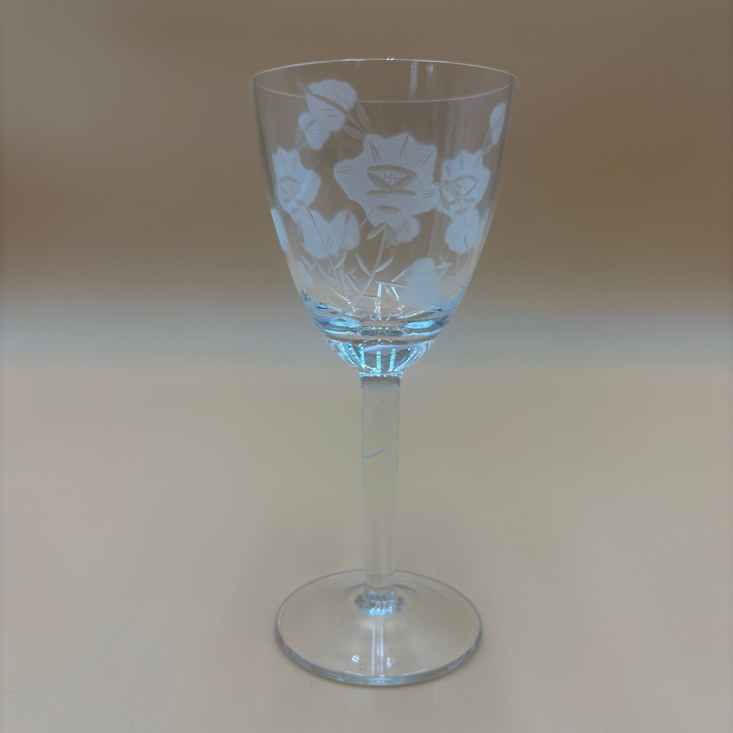 Set of 3 Etched Floral Wine Glasses – 6 3/8” Tall