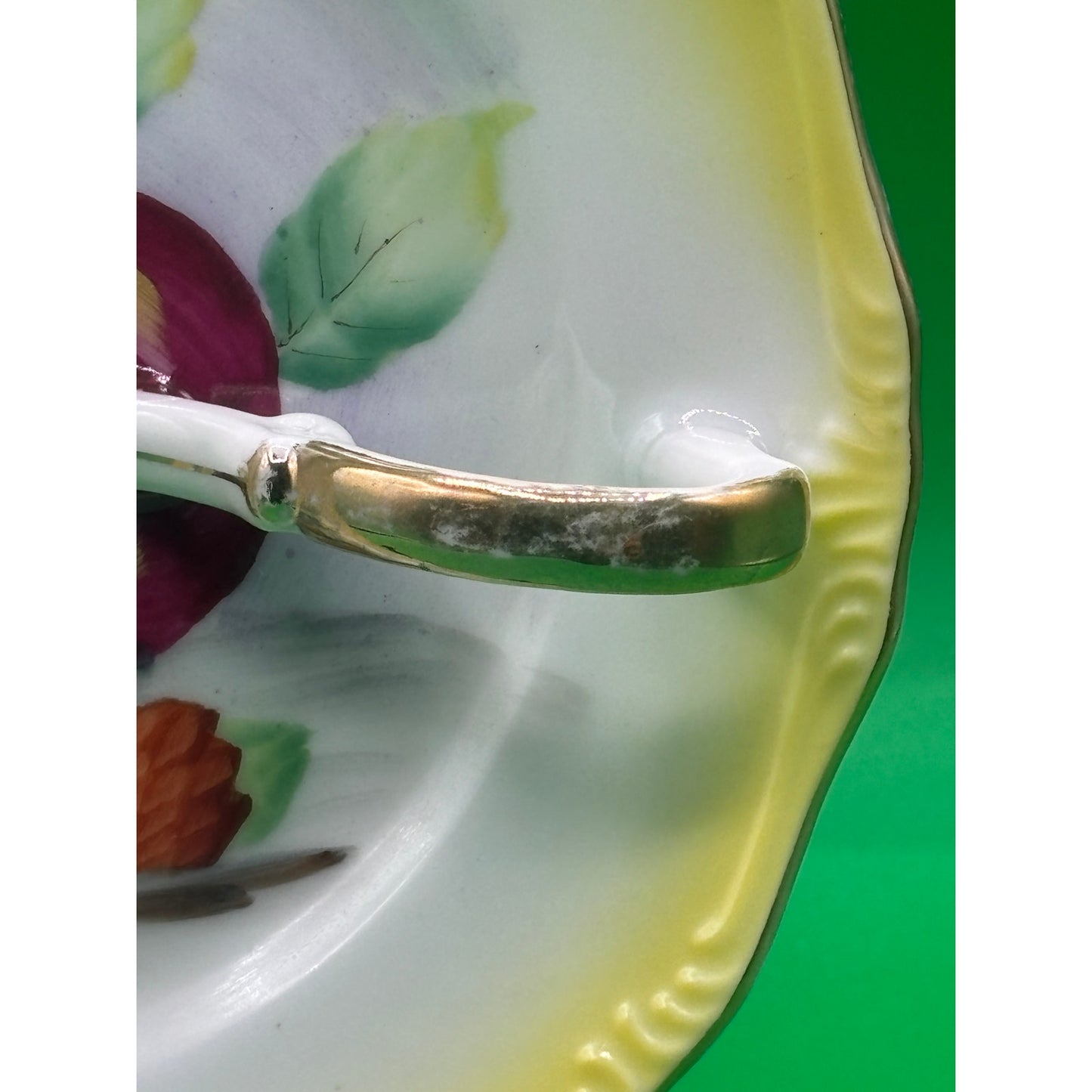VTG Hand-Painted Fruit Plate with Worn Gold Accents - 6 Inches