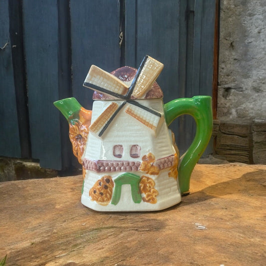 Vintage Japanese Windmill Teapot - Hand-Painted Cottage Design, Mid-Century