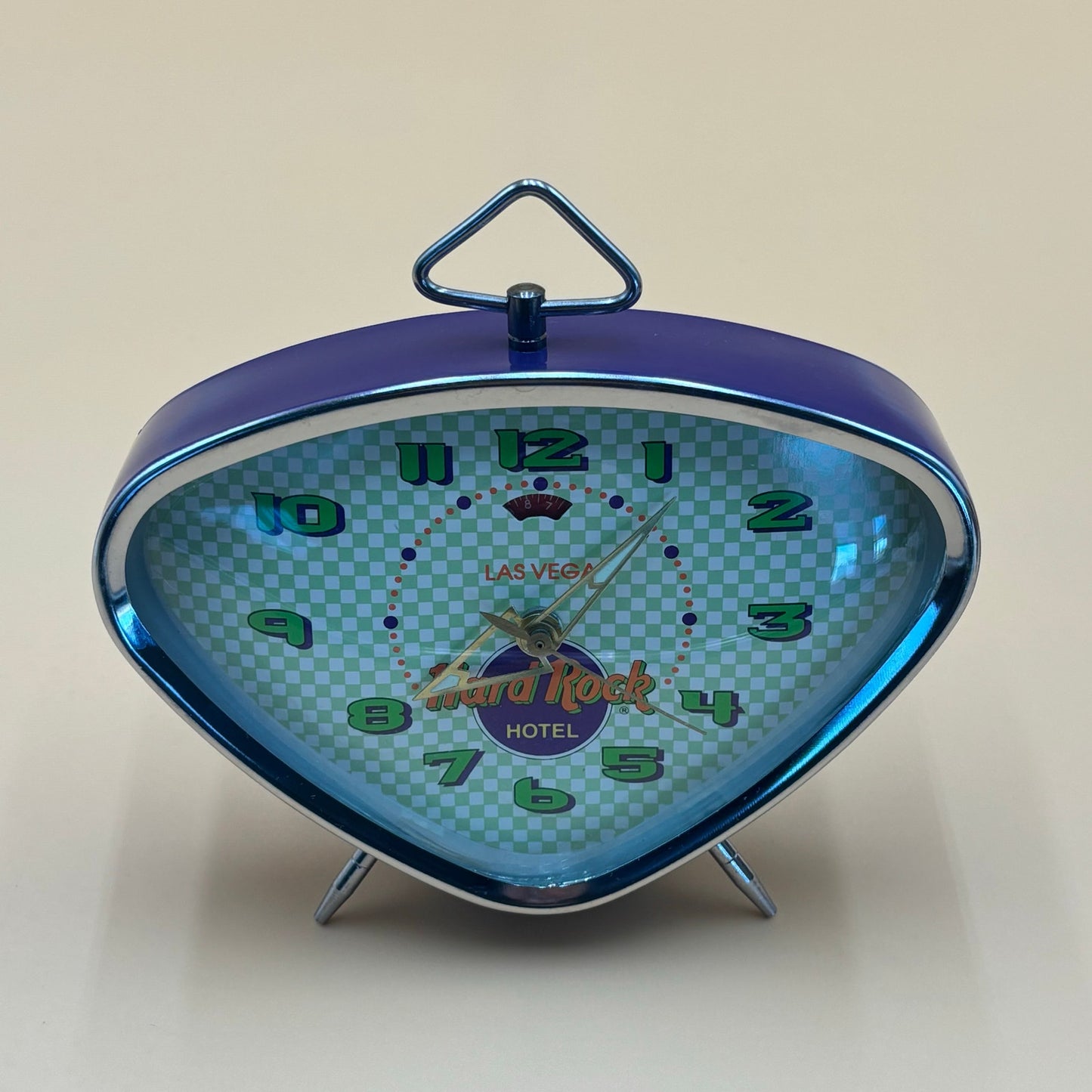 Vintage Hard Rock Hotel Las Vegas Alarm Clock - Purple & Green Triangle Wind-Up