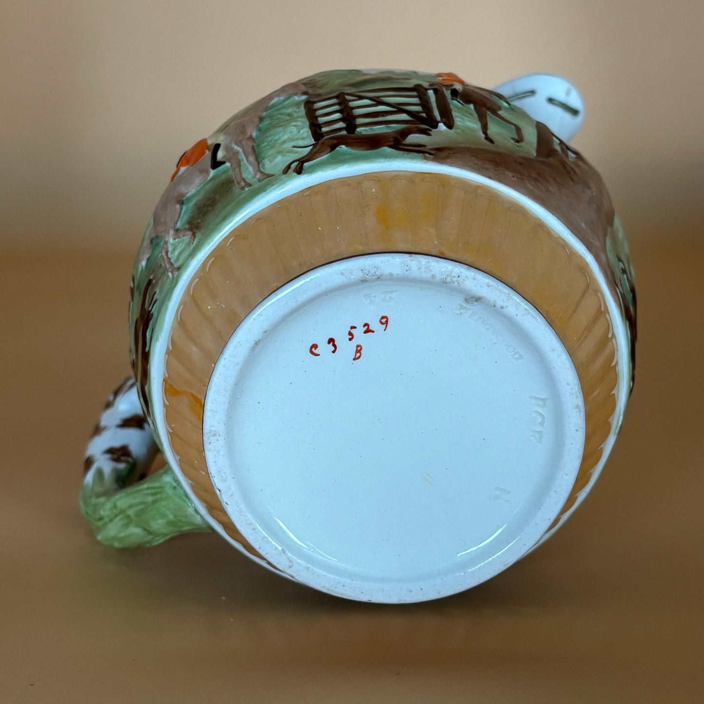 Antique Staffordshire Style Fox Hunt Pitcher with RARE Staple Repair