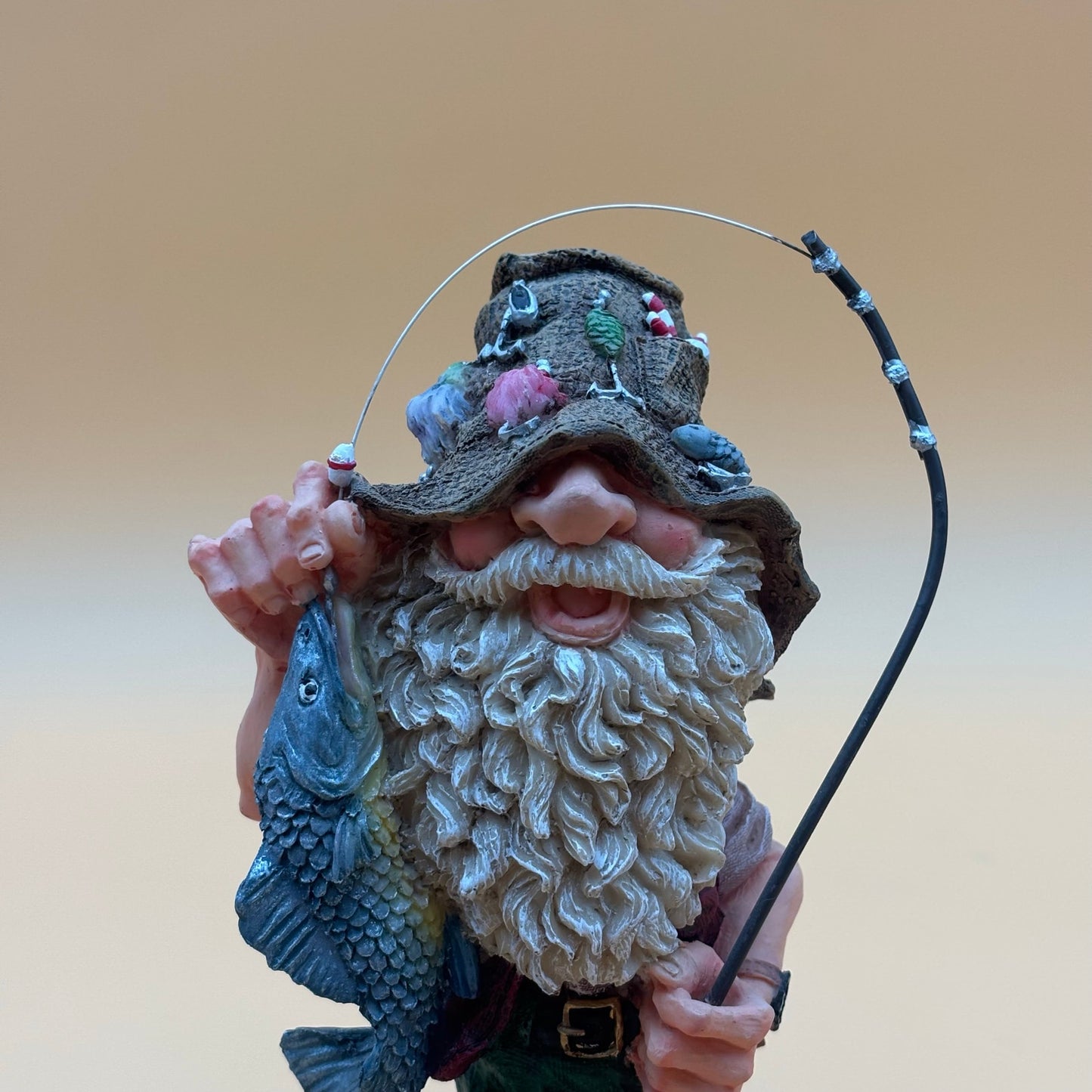 Funny Vintage Hillbilly Fisherman Figurine with Fish Catch