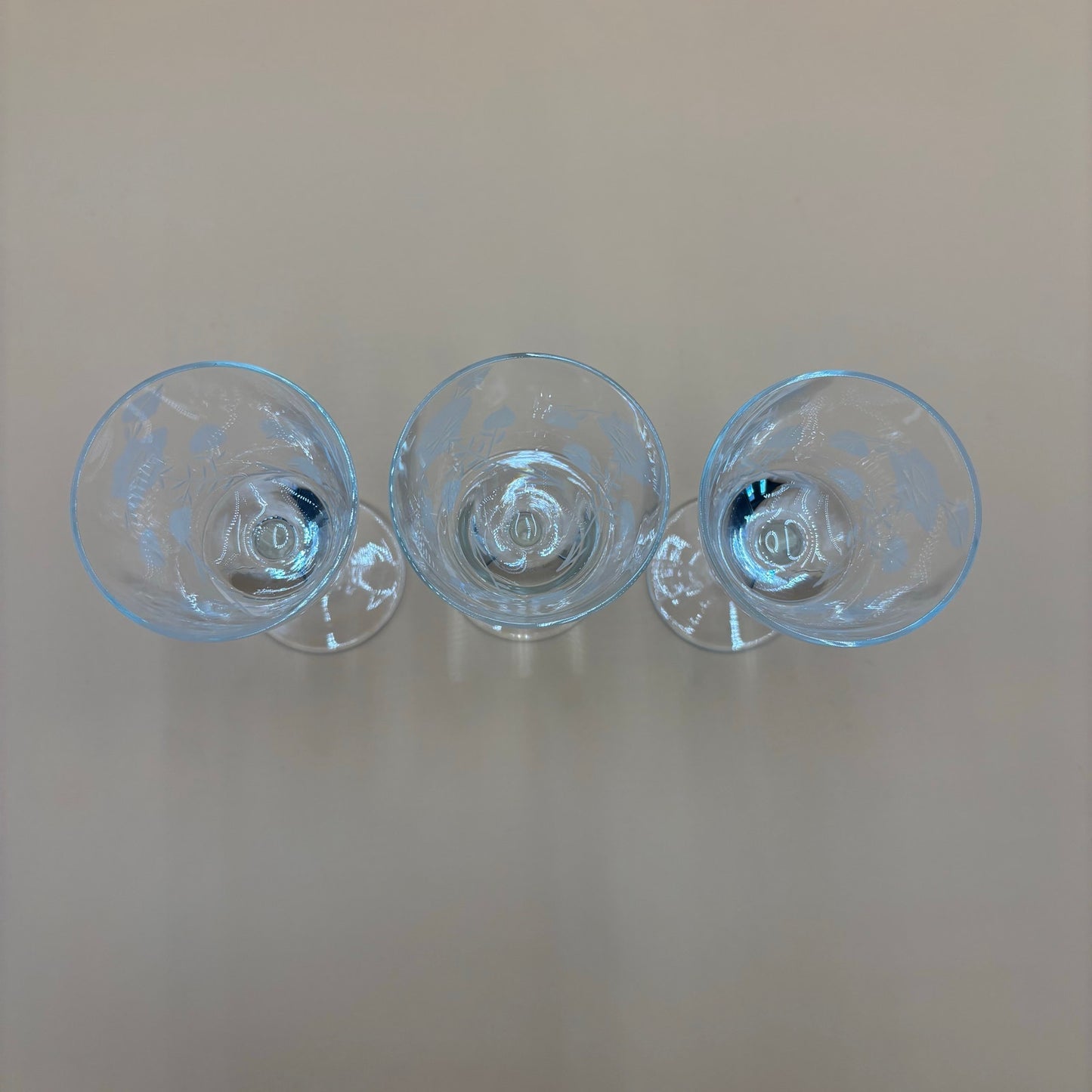 Set of 3 Etched Floral Wine Glasses – 6 3/8” Tall