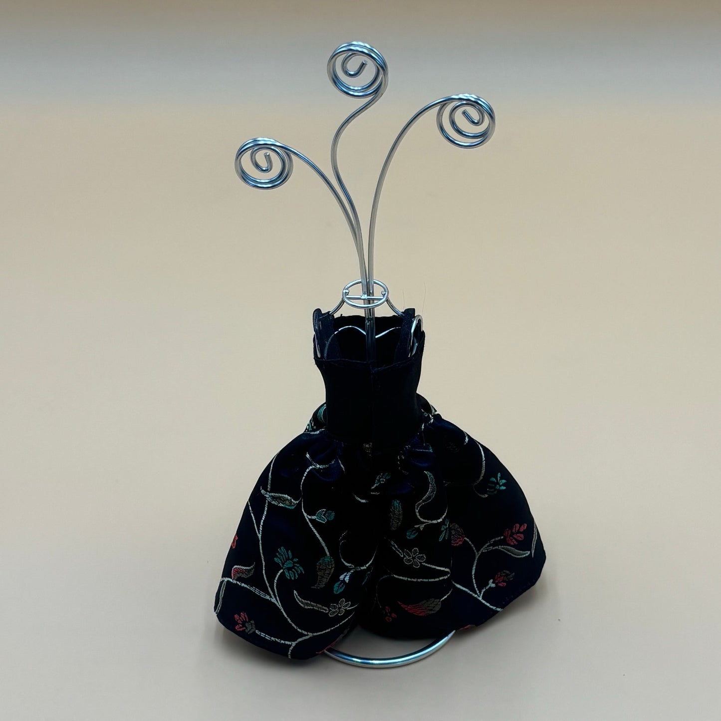 Mini Dress Form Photo/Card Holder - Black Floral Embroidery
