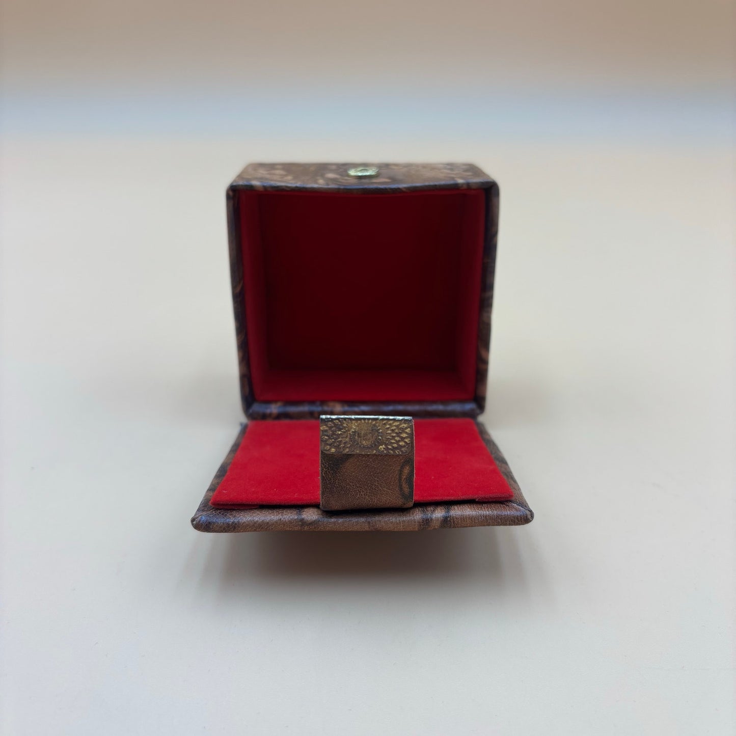 VintaEgyptian Leather Jewelry Boxes Set of 3 with Silver Embossed Designs & Red Felt Lining