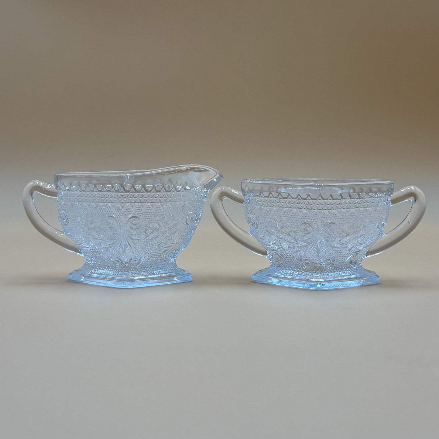 Vintage Indiana Glass Diamond Pattern Sugar and Creamer Set