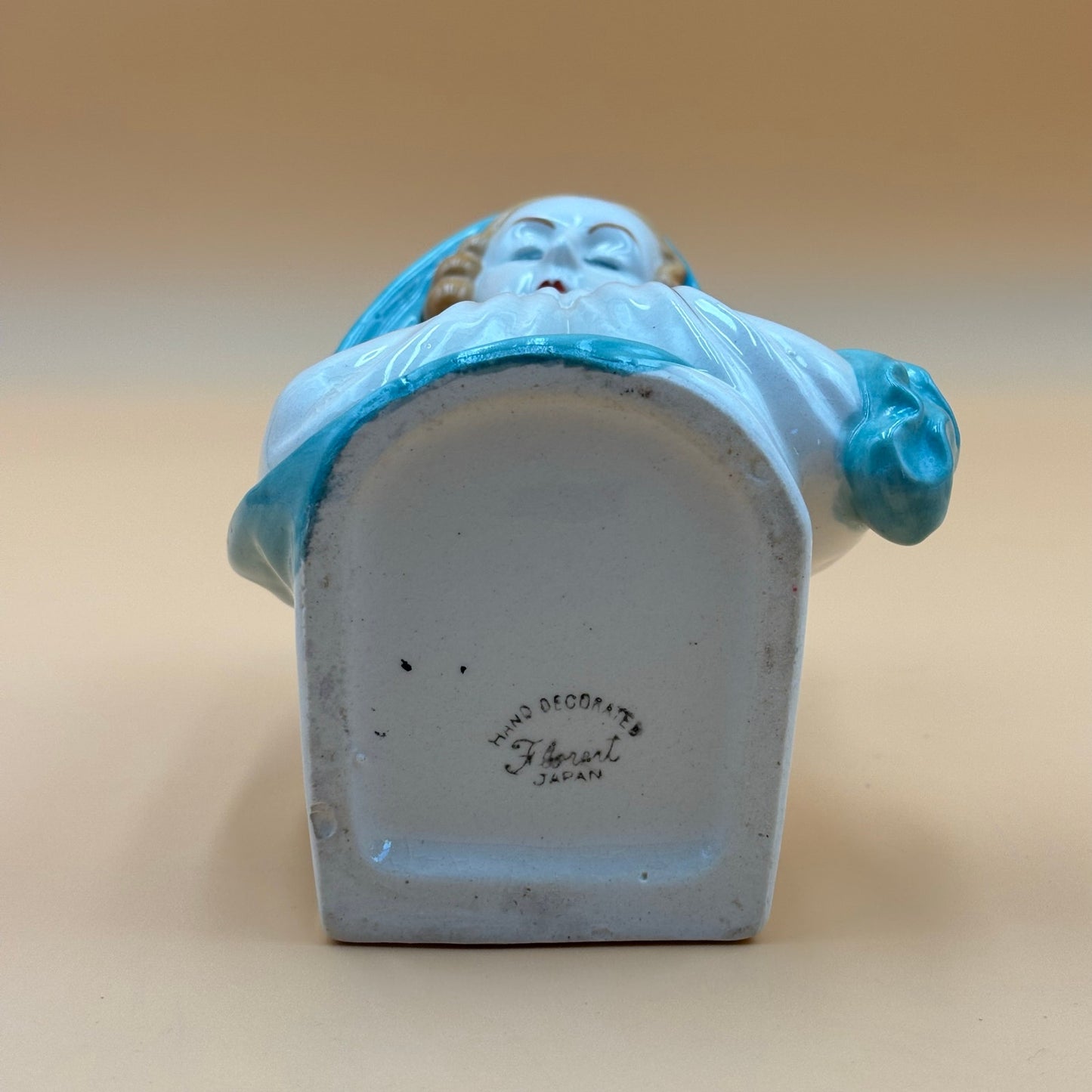 Hand Decorated Japan Virgin Mary Planter — Turquoise & White Ceramic