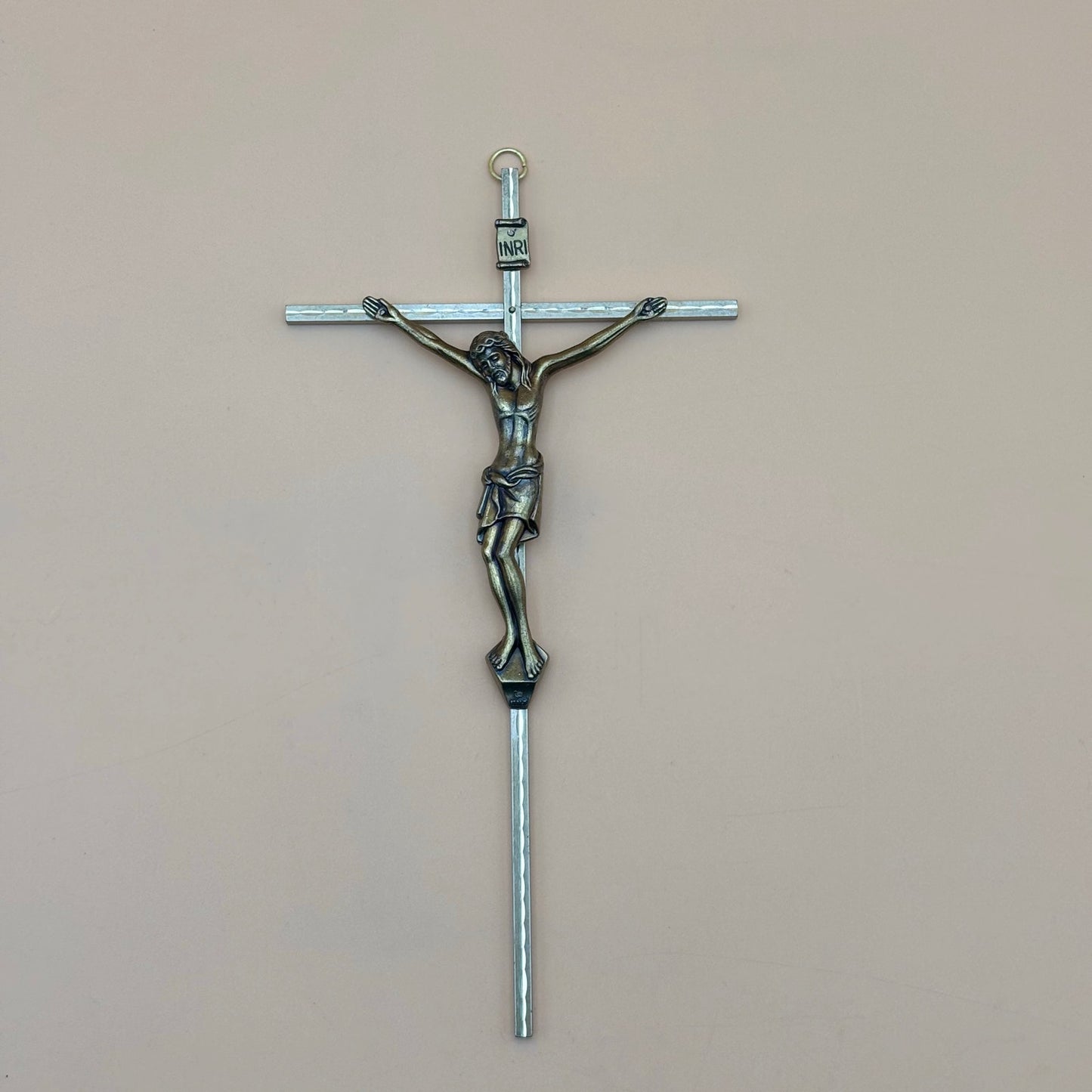 Vintage Italian Etched Gold-Tone INRI Crucifix Wall Cross