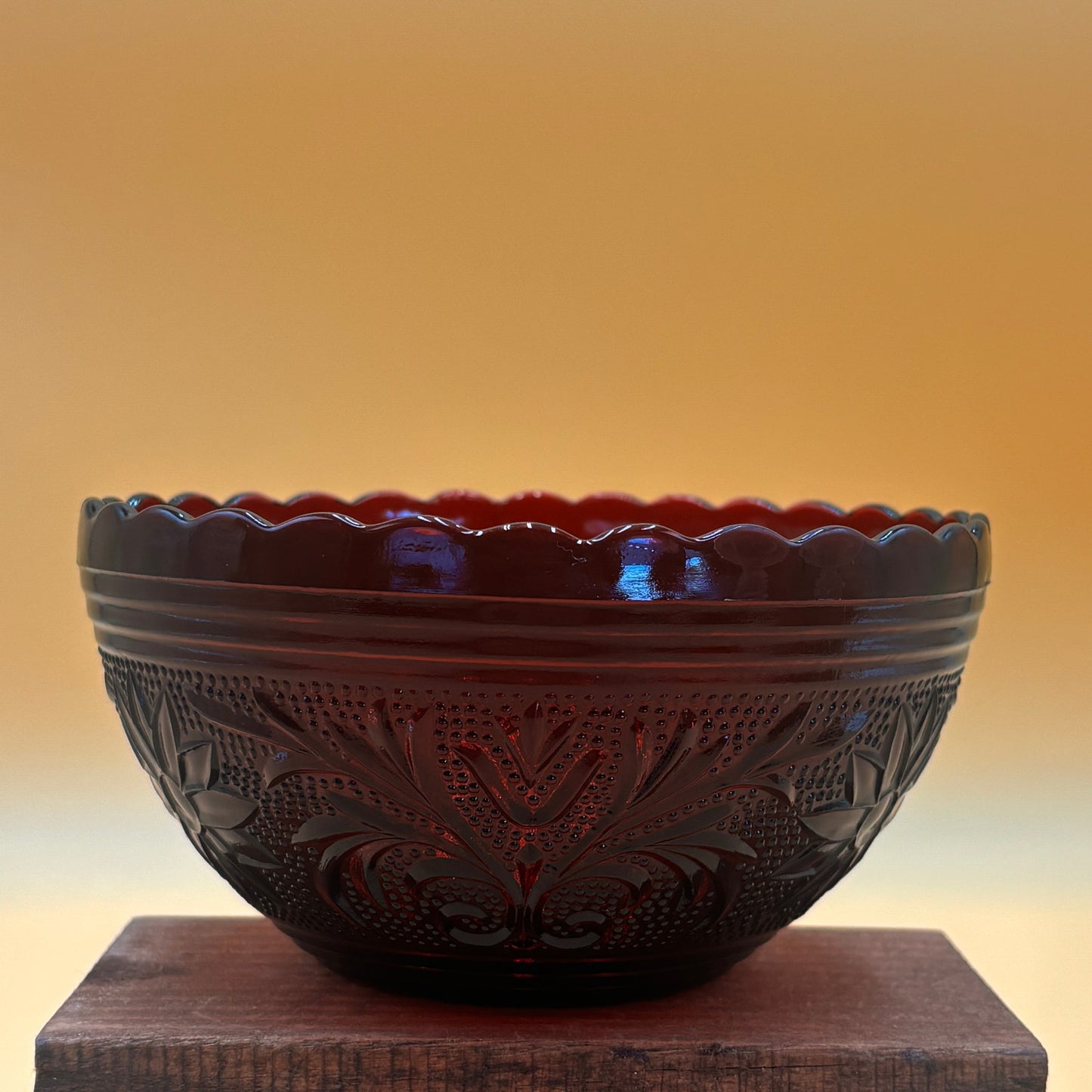 Vintage Royal Ruby Red Depression 5 1/4" Glass Bowl - Anchor Hocking Sandwich Pattern