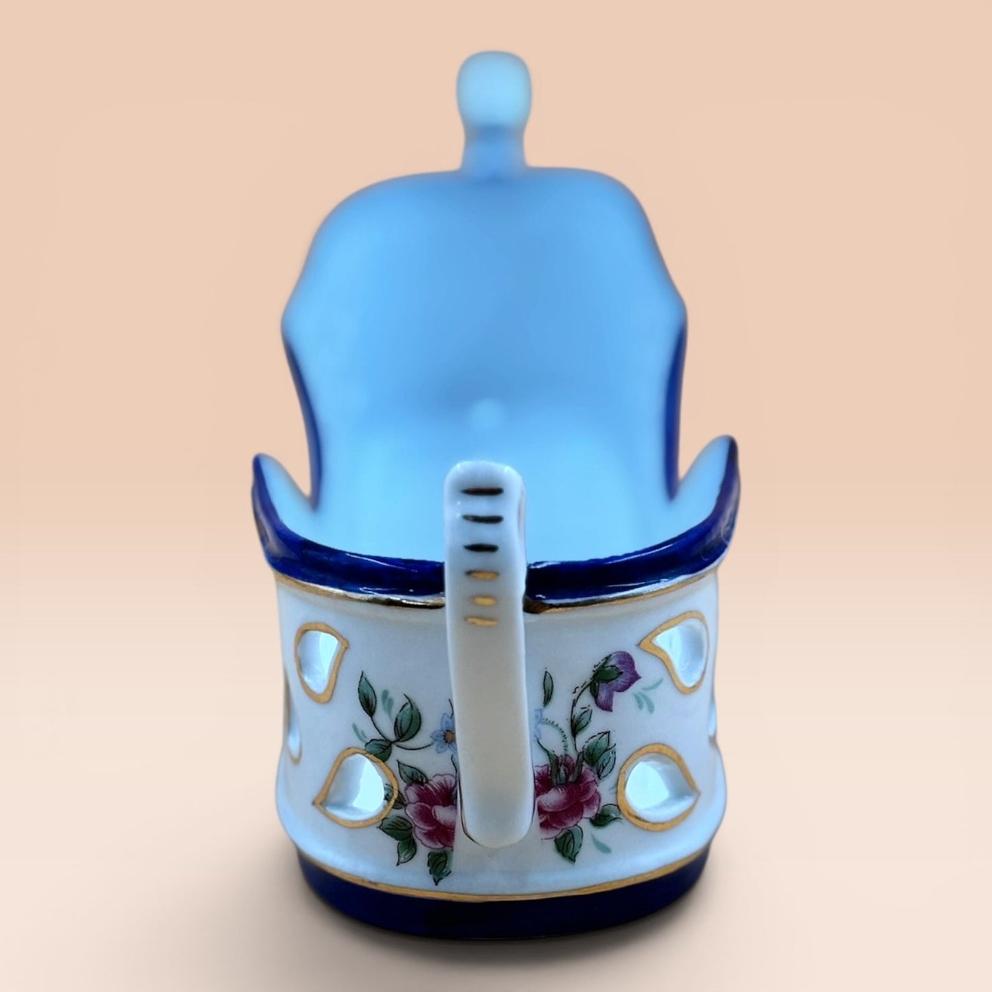 Imperial Limoges France Porcelain Utensil Holder Caddy Floral Cobalt Blue Gold Trim