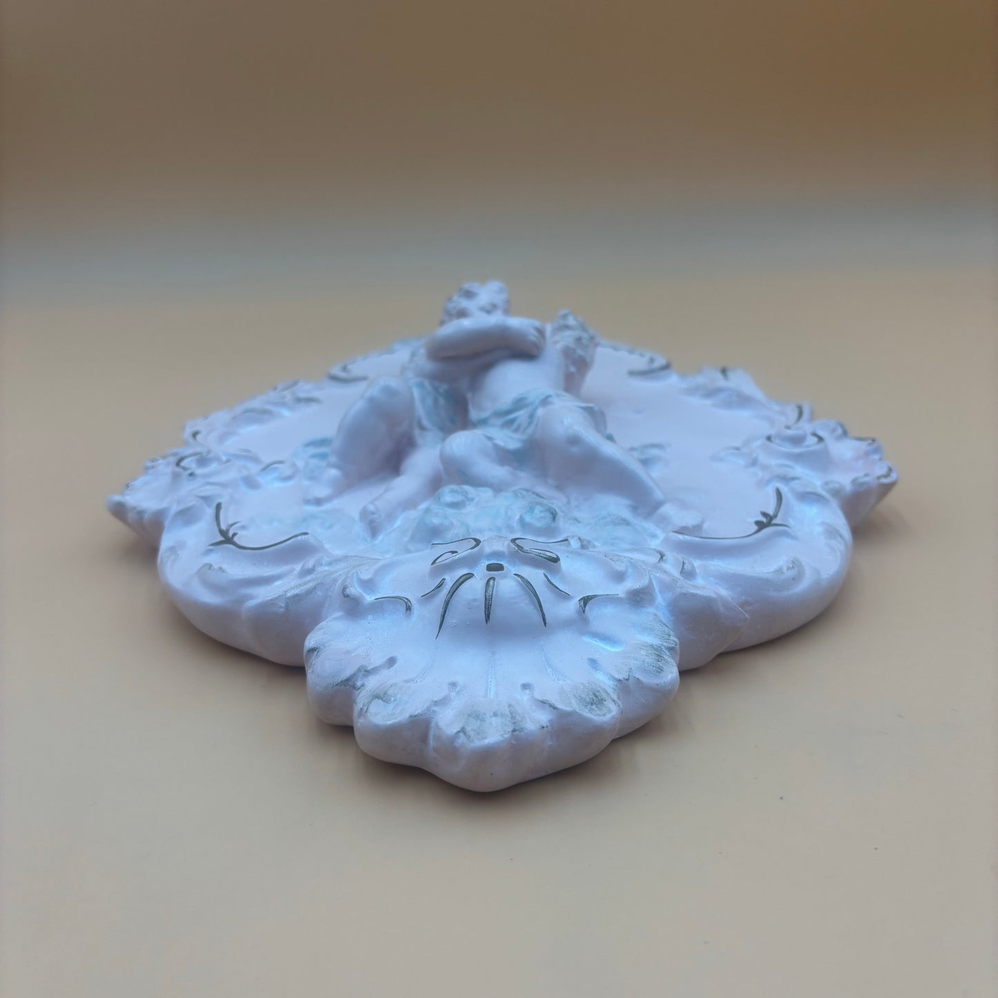 Pair of Alexander Backer Cherub Wall Plaques – Gilded Scrolls & Pastel Detail