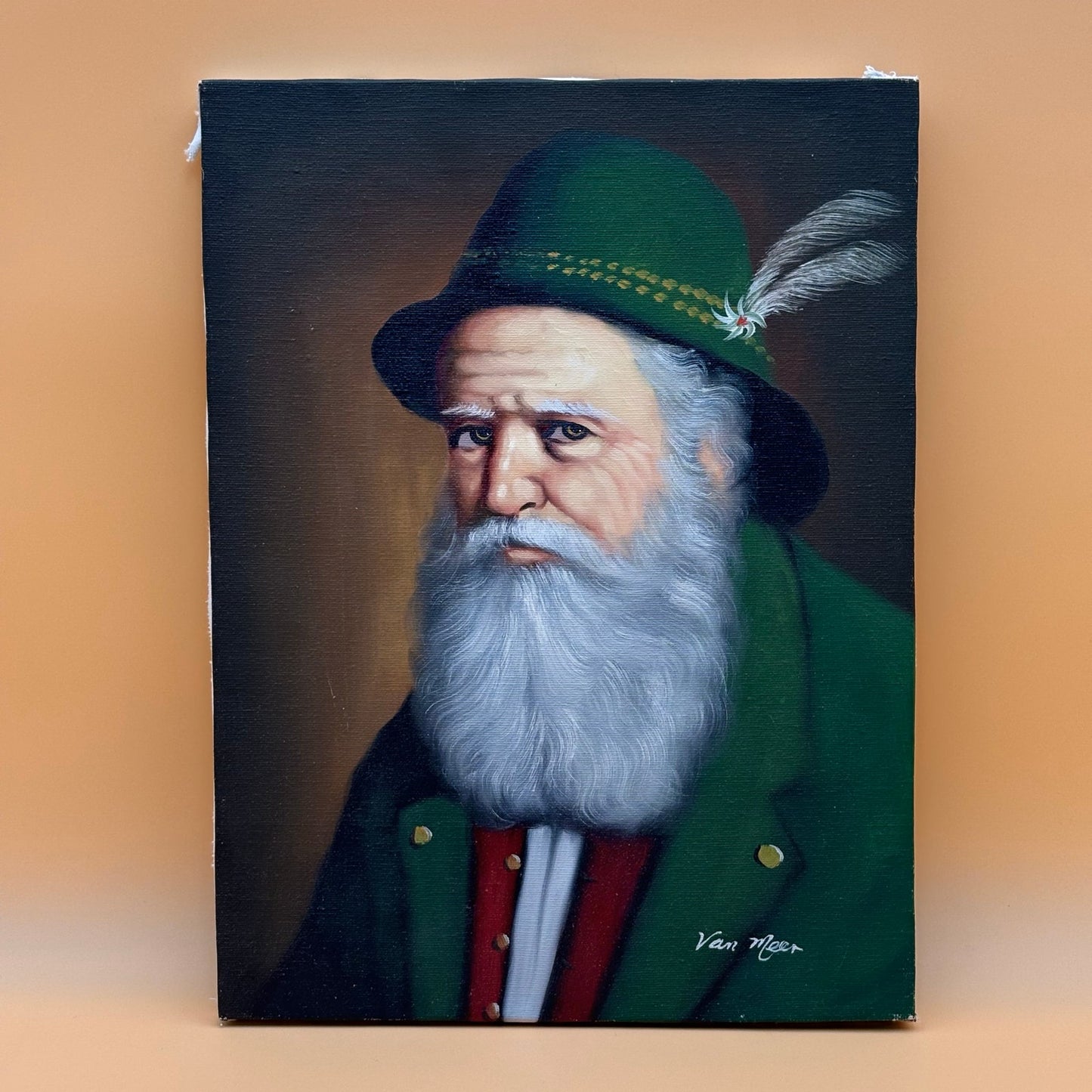 Signed Vintage “Van Meer” Bearded Gentleman Portrait – Oil on Canvas (16″×12″)