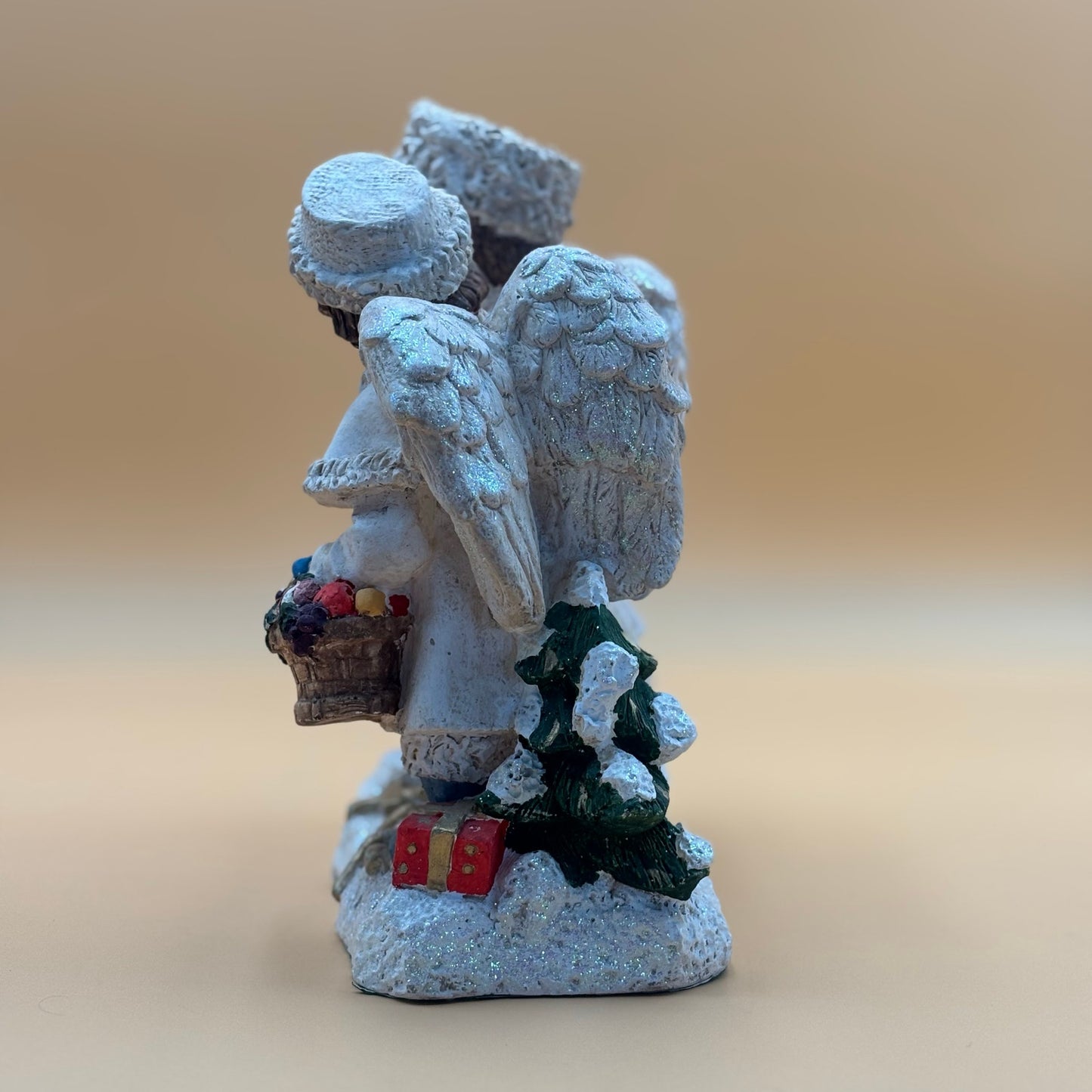 Three Angels Christmas Figurine with Gifts and Glitter Accents