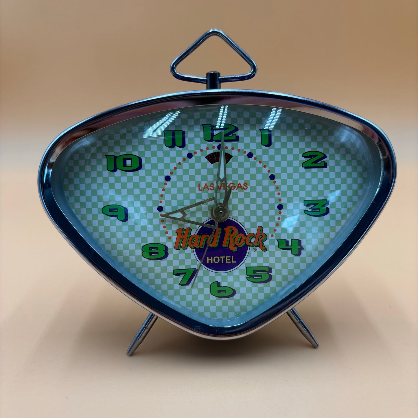 Vintage Hard Rock Hotel Las Vegas Alarm Clock - Purple & Green Triangle Wind-Up