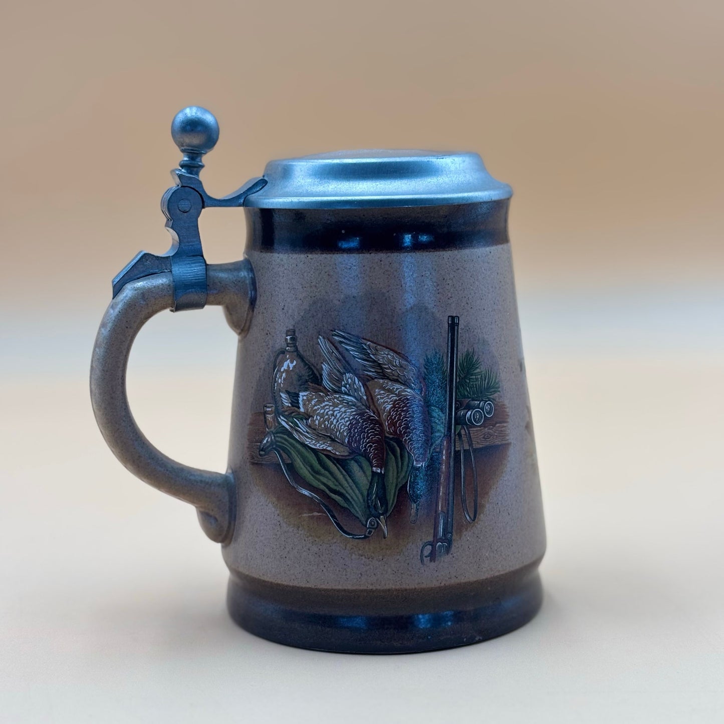 Vintage Marzi & Remy German Beer SteinPh easant & Deer Hunting Scene Pewter Lid