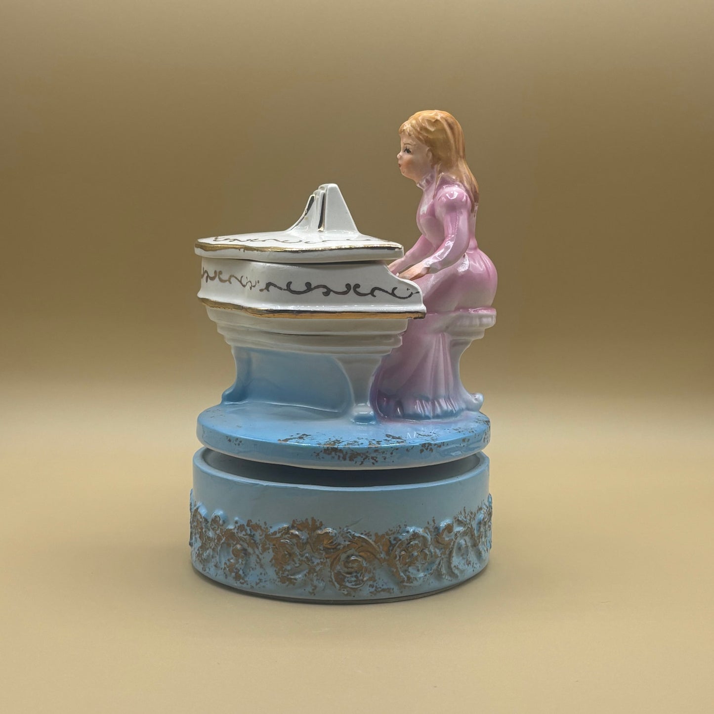 VTG Music Trinket Box - Girl Playing Piano Rotating