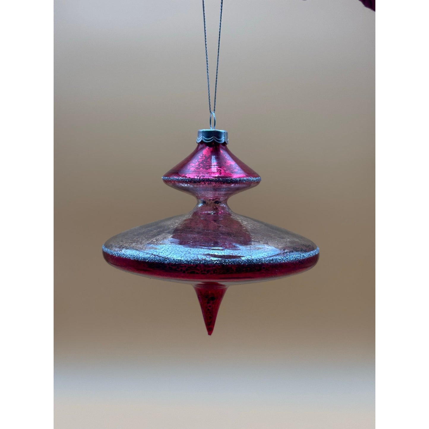 Tinsel Town Hand-Blown Glass Finial Ornament with Box Red & Silver