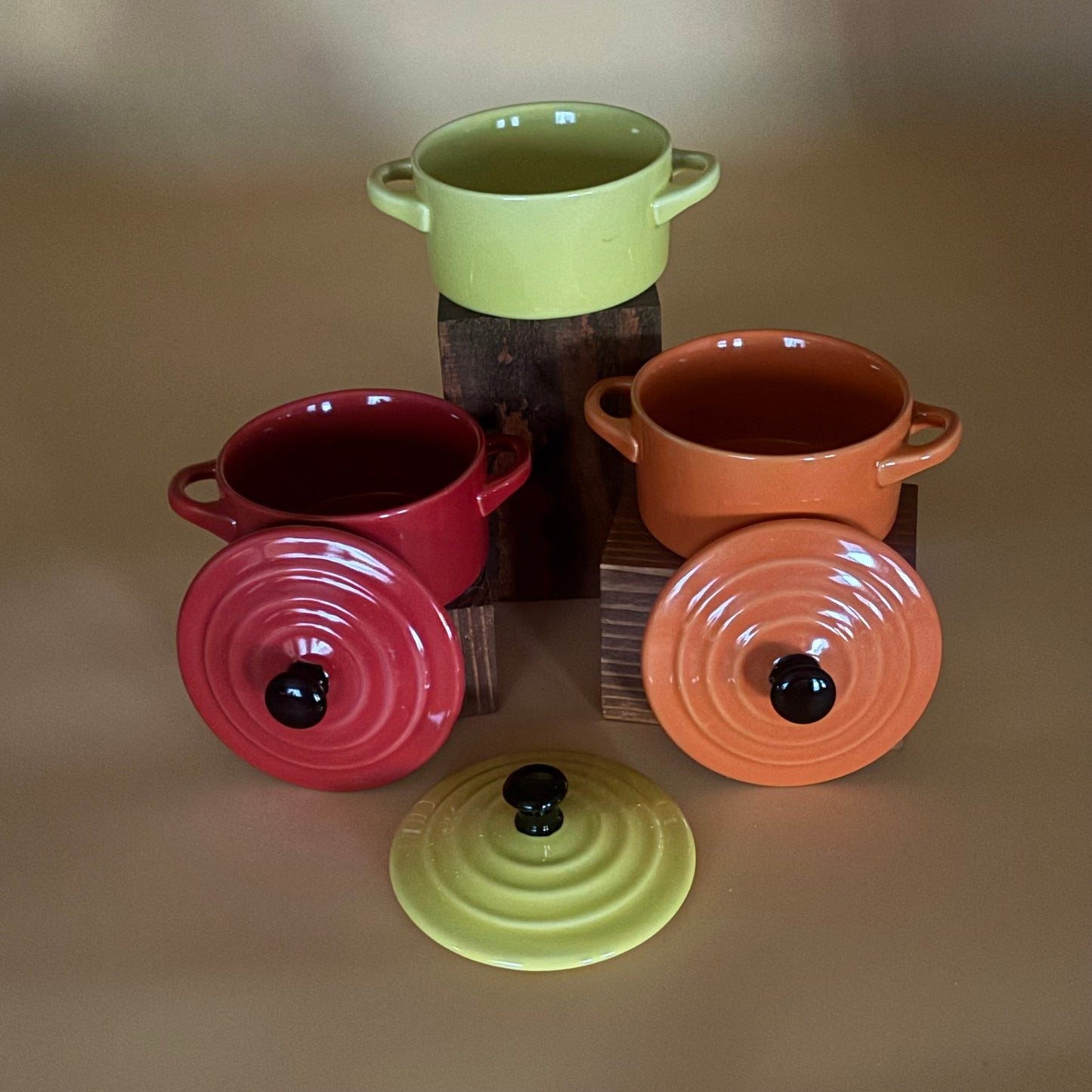 Set of 3 Gourmet Expressions Mini Cocottes - Yellow, Red & Orange