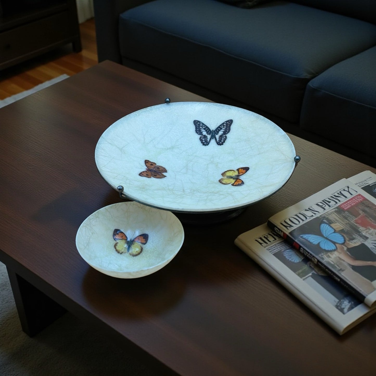 Vintage Fiberglass Butterfly Tray & Bowl Set