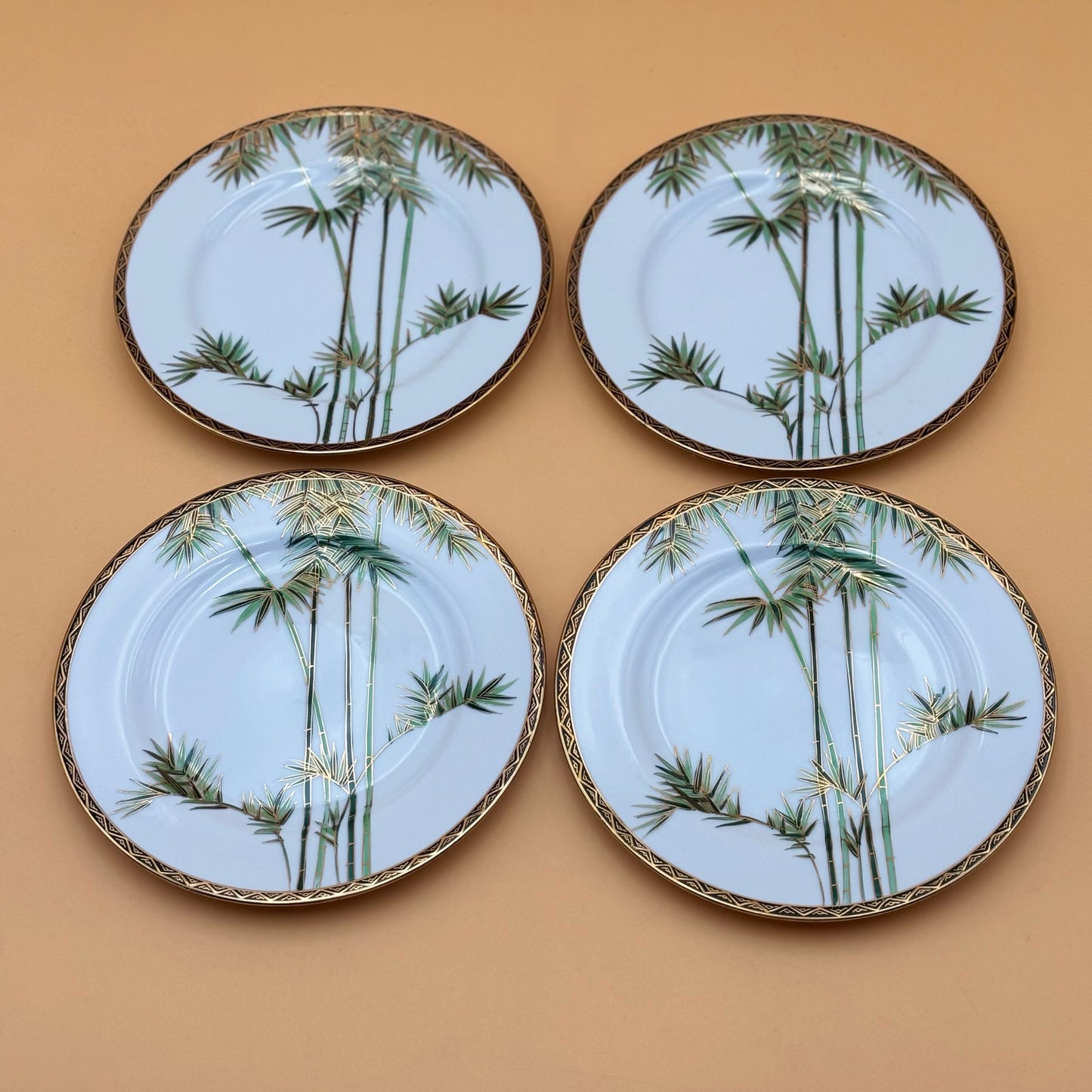 Set of 4 Vintage Hand-Painted Bamboo Plates – Japan