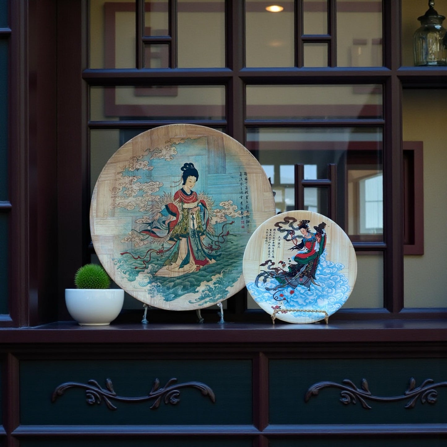 Bamboo Plates “Flowers Scattered by the Goddess” & “Goddess of the Lo River”