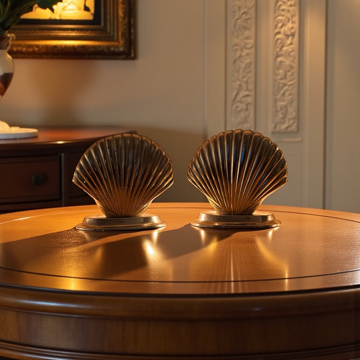 Vintage Brass Seashell Hollywood Regency Coastal Glam Lamps  Made in India