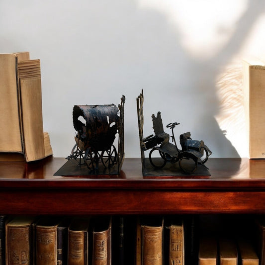 VTG Metal Bookends - Covered Wagon & Old Car by Good-Art