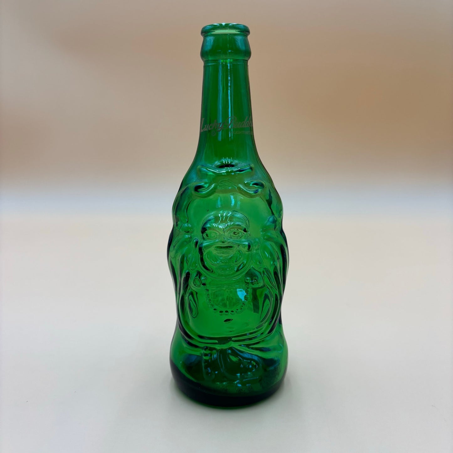 Vintage Lucky Buddha Beer Bottle – Embossed Green Glass Collectible