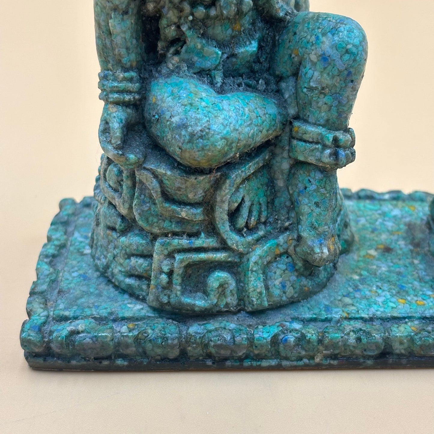 Aztec-Style Green Stone Pen Holder Statue – 6⅜” Tall