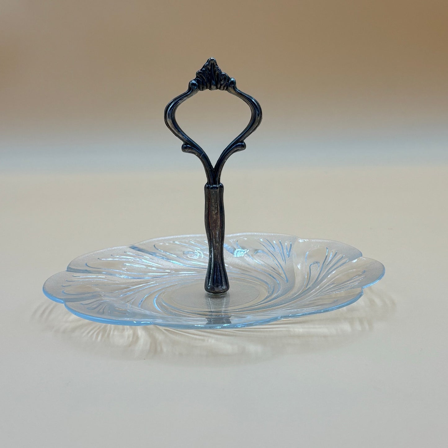 Vintage Glass Serving Dish With Silver Handle