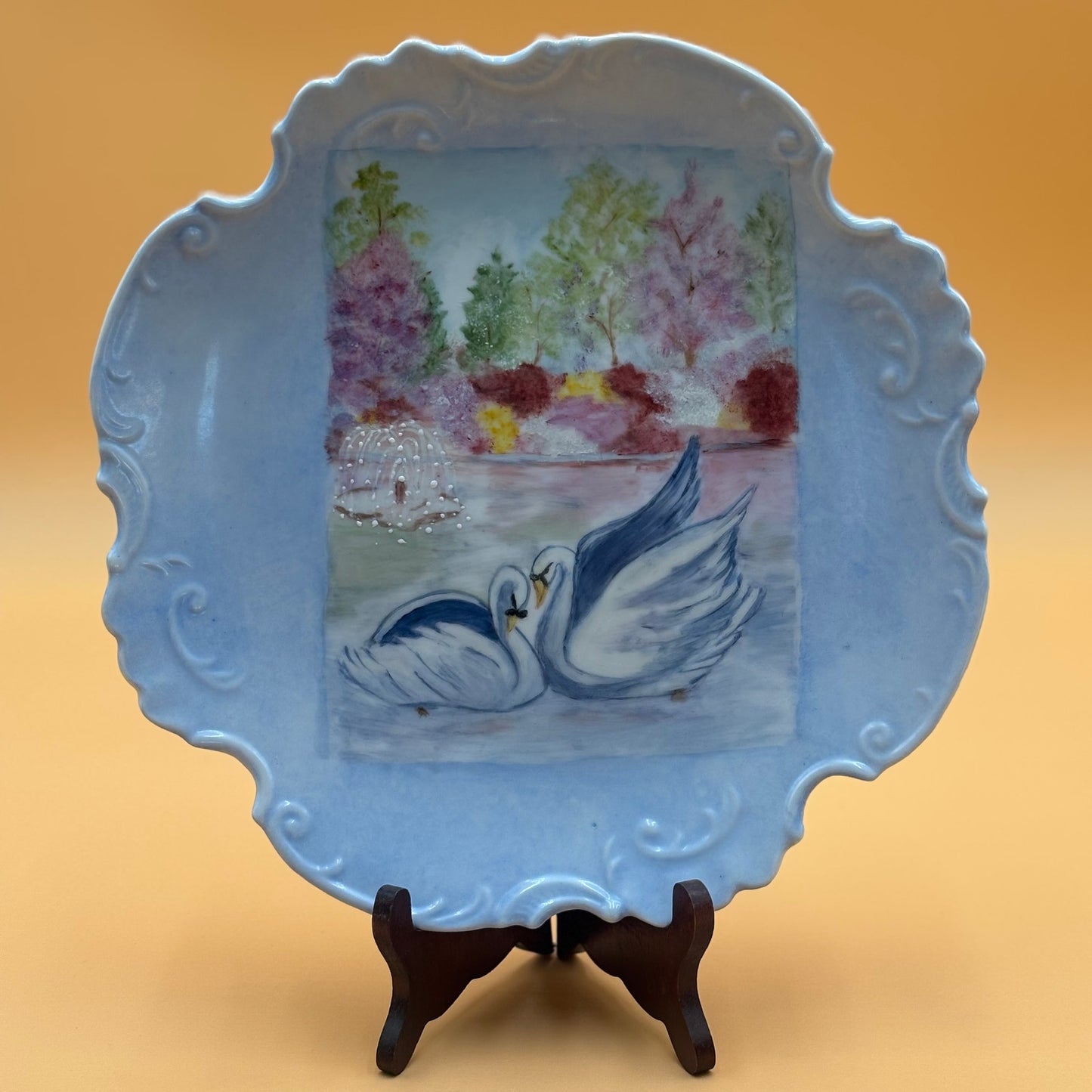 VTG Hand Painted Swan Plate by Ruth E. Fox - Cheyenne Wyoming