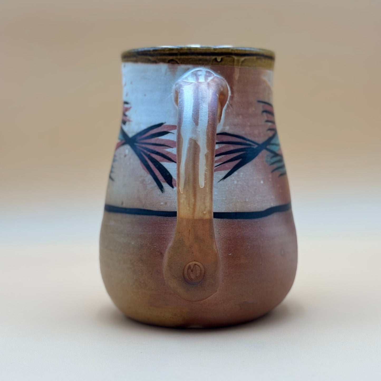 Studio Pottery Fish Pitcher with “M” Handle Mark – Hand-Painted 8″