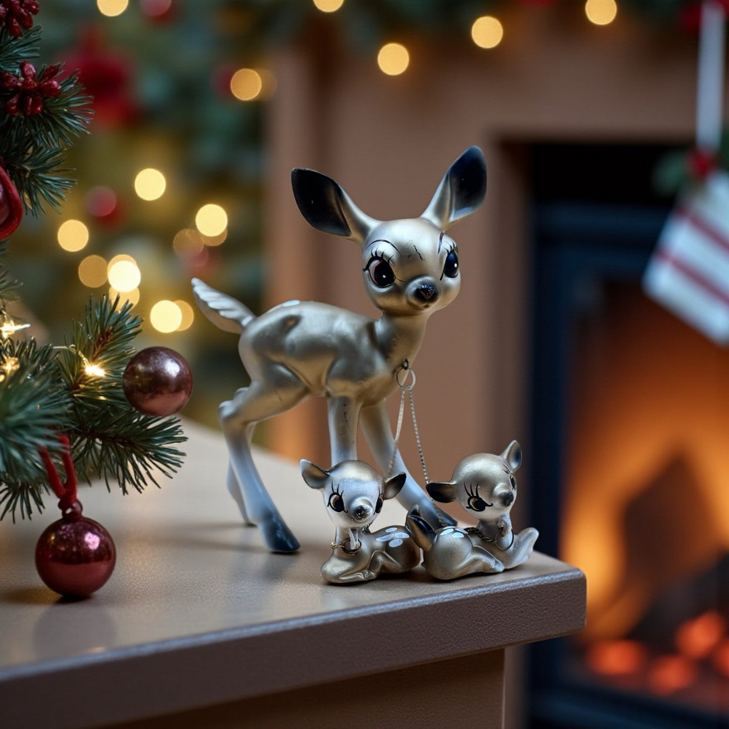 Vintage Ceramic Deer Family Figurine Set – Mid-Century Japan Style