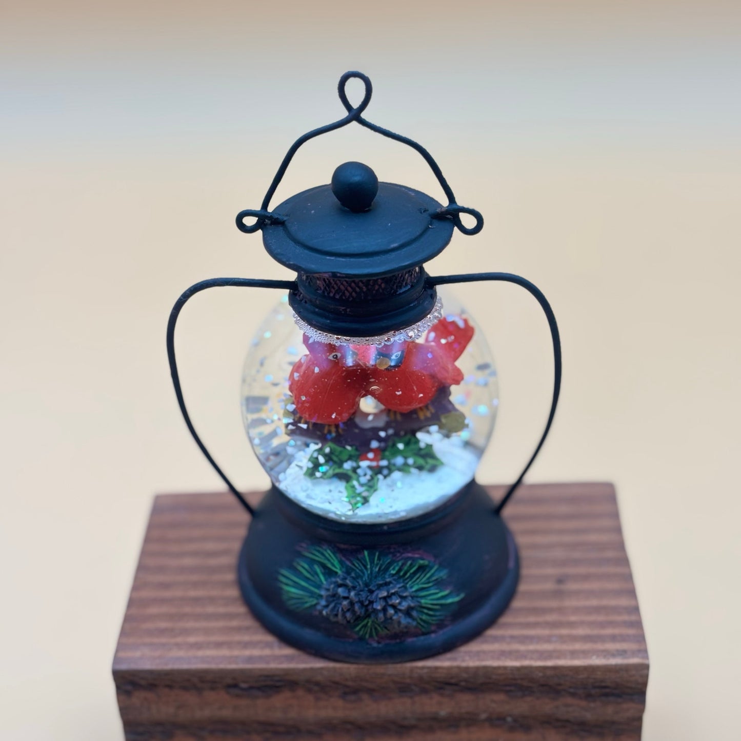 Cardinal Christmas Small Lantern Globe Figurine
