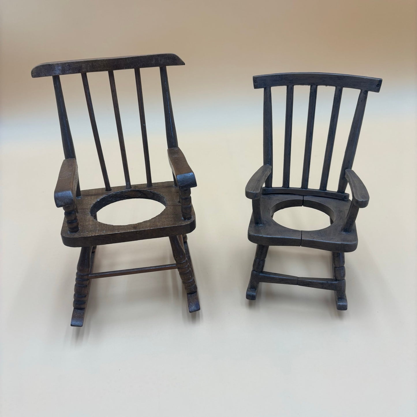 Set of 2 Vintage Wooden Rocking Chair Planters - Medium Brown Finish