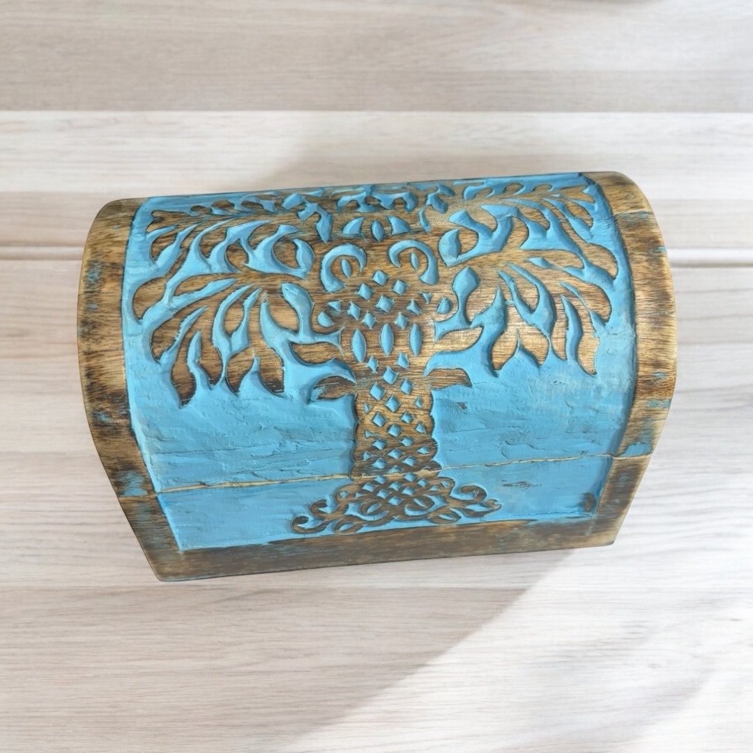 Handmade Blue Wash Wood Storage Box