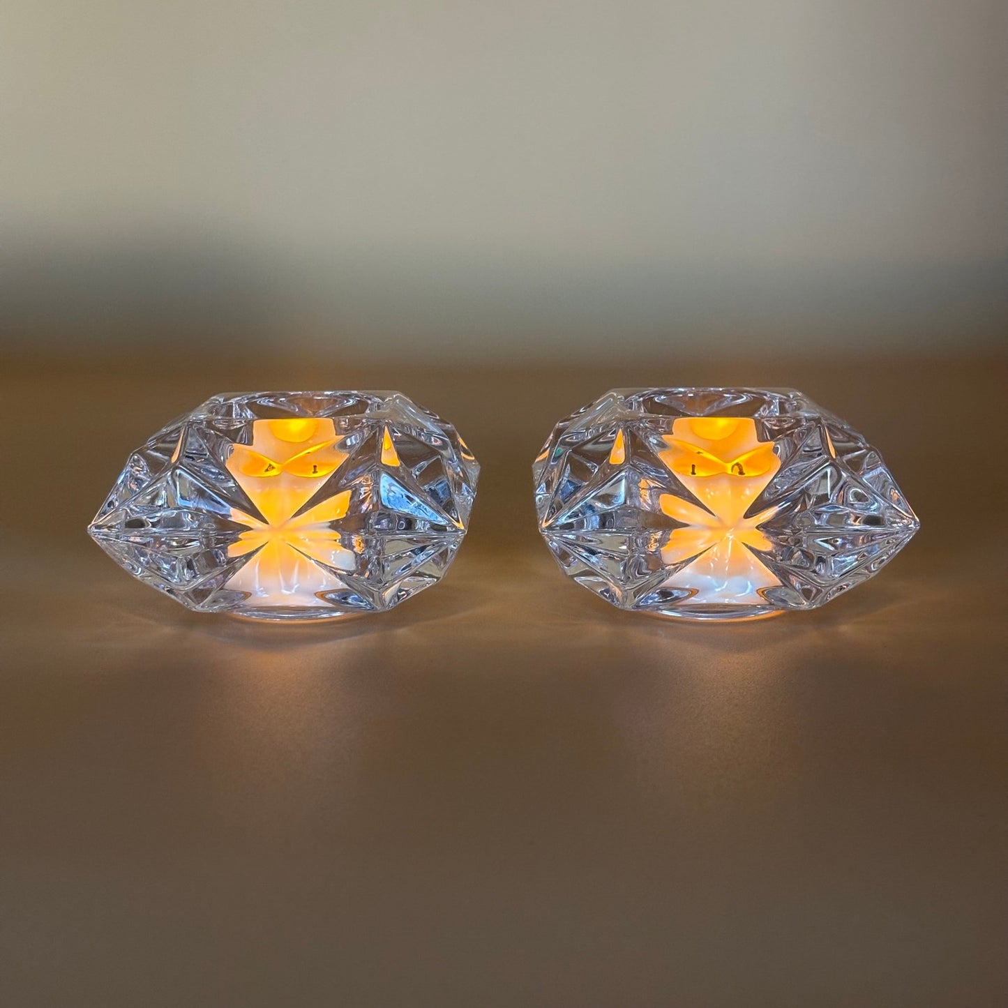 Set of 2 Vintage Crystal Cushion Cut Votive Candle Holders - Geometric Tealight