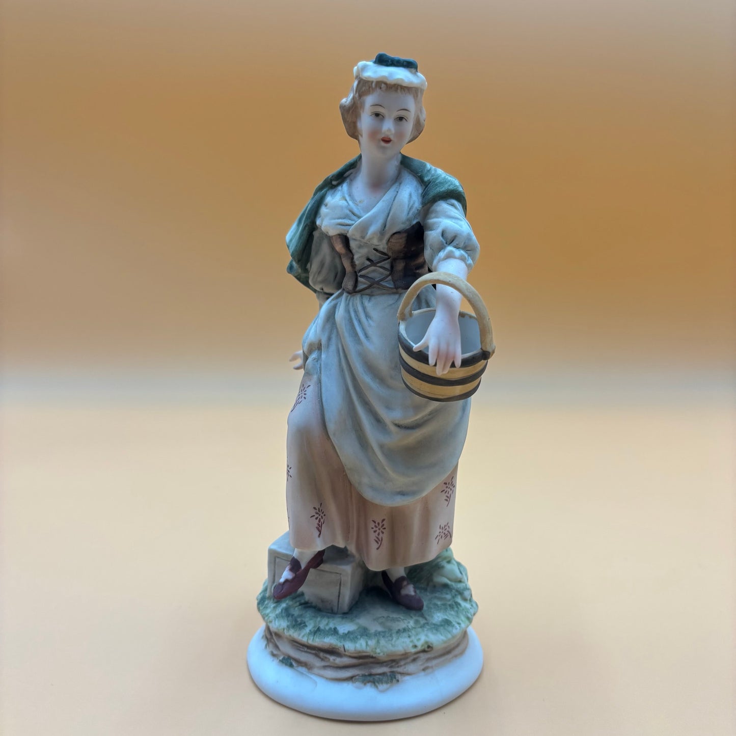 Lefton China KW3843 Hand-Painted Figurine Pair – Basket & Lamb Theme