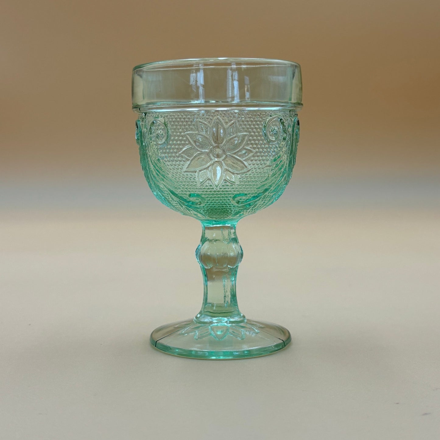 Aqua Green Pressed Glass Decanter Set with Tray and 6 Goblets