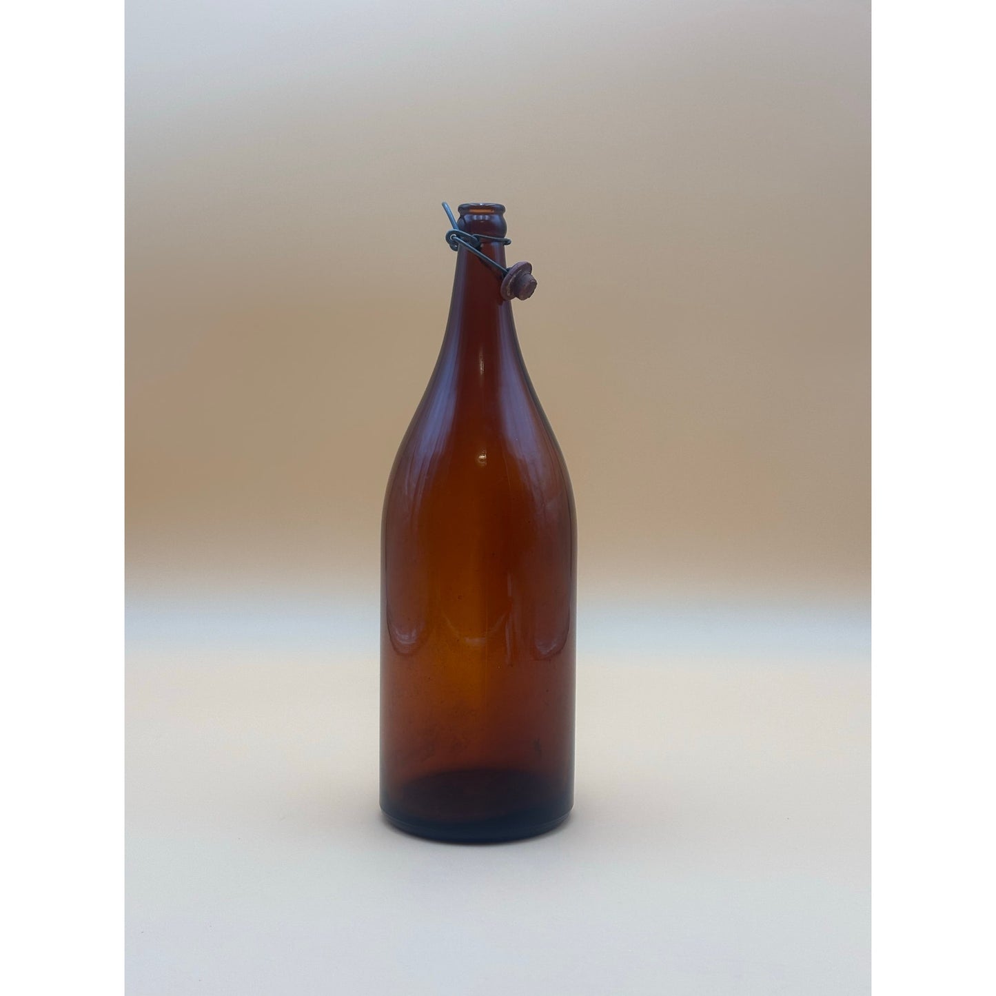 Vintage Brown Glass Bottle with Swing Top Closure 14"