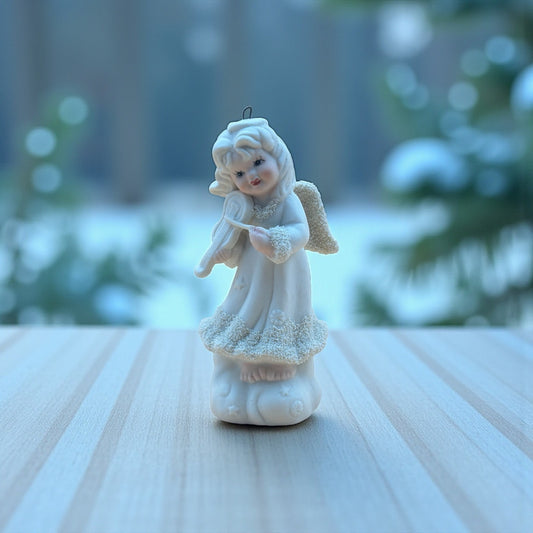 Textured Ceramic Angel Figurine Playing Violin – Vintage Winter Decor