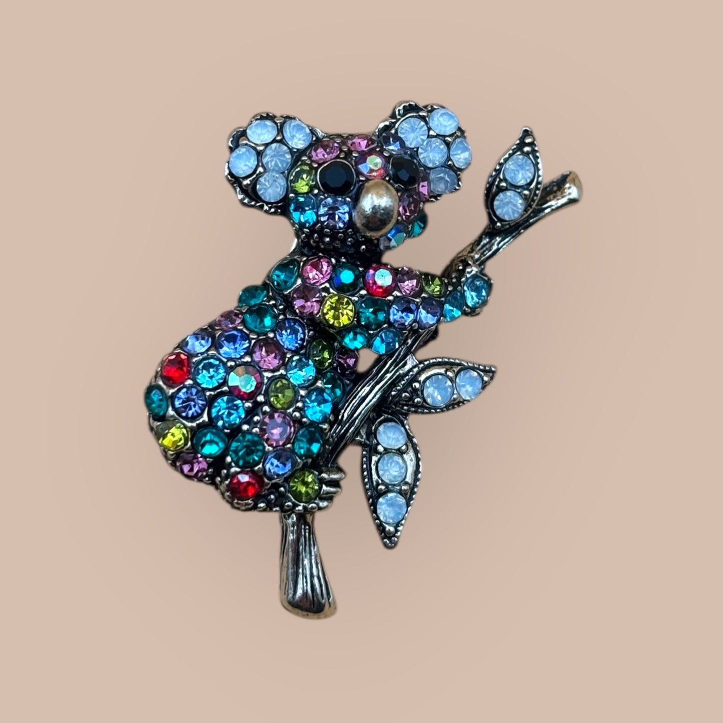 Gold Tone Koala Bear Crystal Brooch