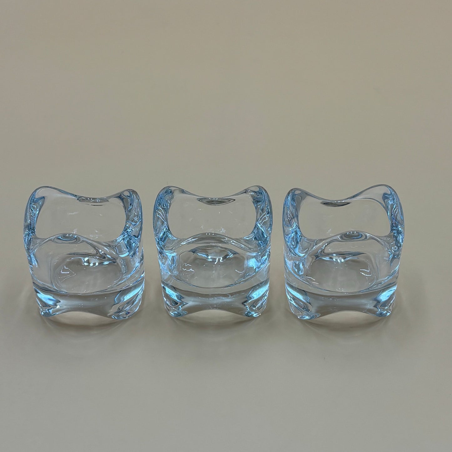 Set of 3 Crystal Tealight Holders - Modern Wavy Design