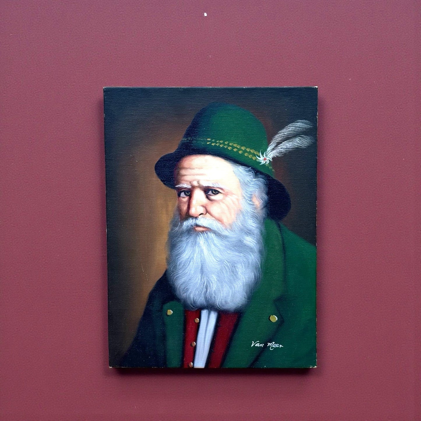 Signed Vintage “Van Meer” Bearded Gentleman Portrait – Oil on Canvas (16″×12″)
